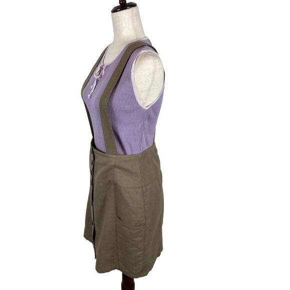 Gianni Bini Y2K linen blend button front overall mini skirt 6 - Picture 2 of 5